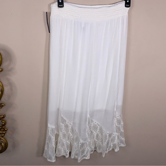 NEW Medium Apt 9 White Skirt Lace Accent Elastic Waistband Boho Bohemian Lined - Picture 14 of 16